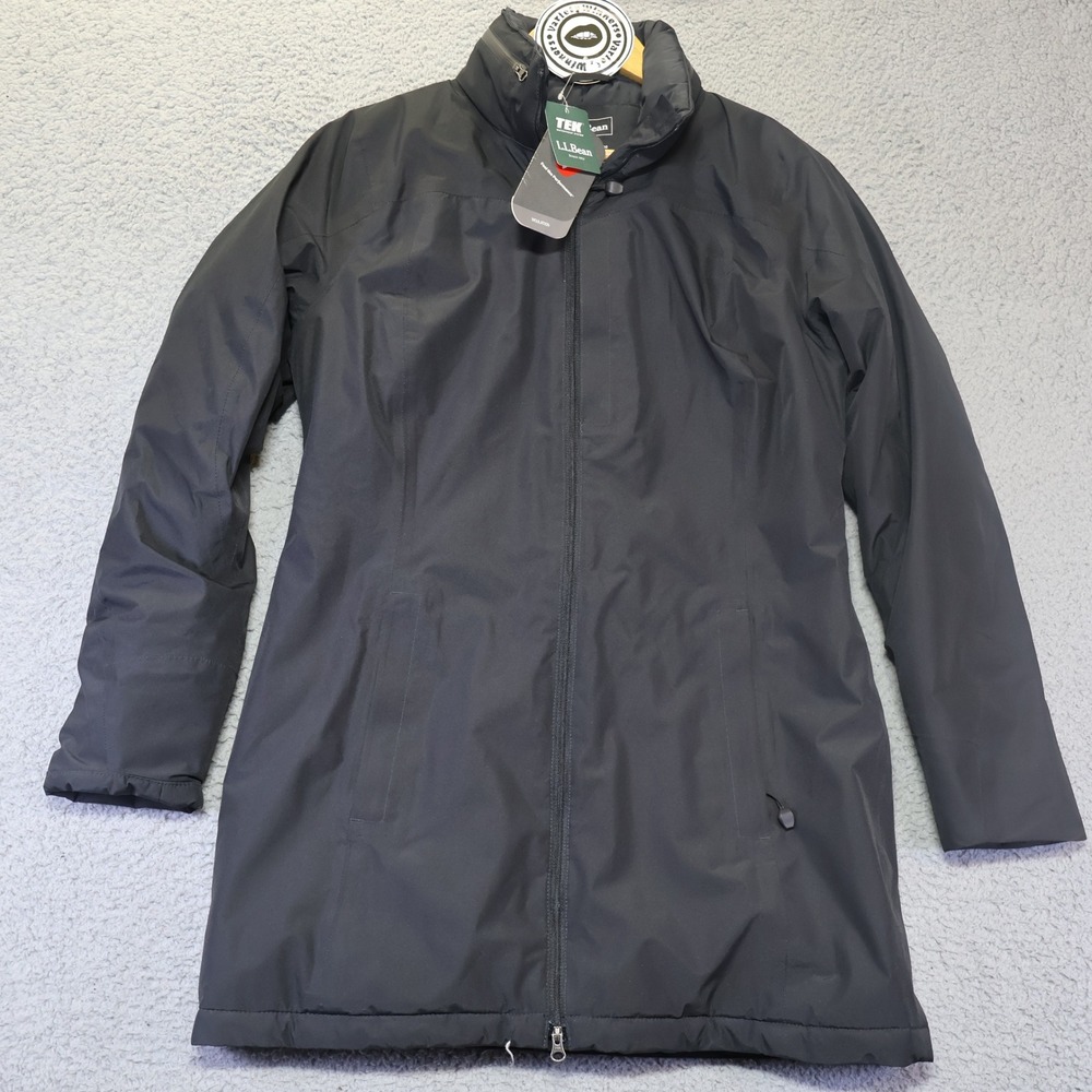 LL Bean TEK Waterproof Primaloft Insulated Parka Jacket Black Women Small 290692